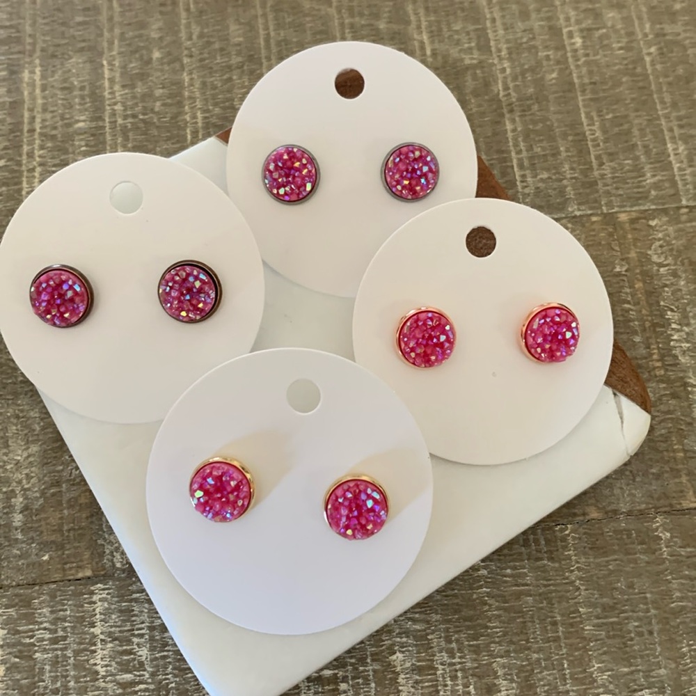 10mm Raspberry Druzy Stud - Picture 4 of 5